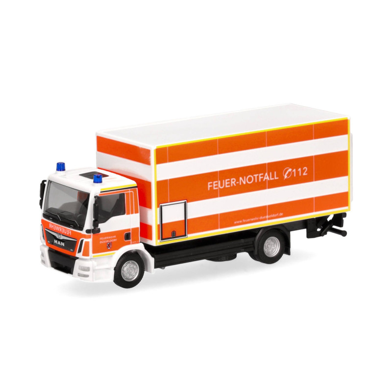 Herpa 098076 MAN TGM Koffer-LKW mit Ladebordwand "Feuerwehr Düsseldorf"