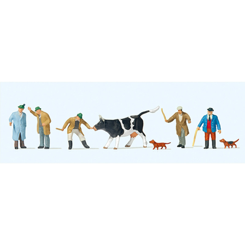 Preiser 10048 Viehhandel mit Kuh und Hunden