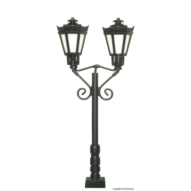 Viessmann 6073 Parklaterne zweiflammig, schwarz, mit Kontaktstecksockel, 2 LEDs warmweiß